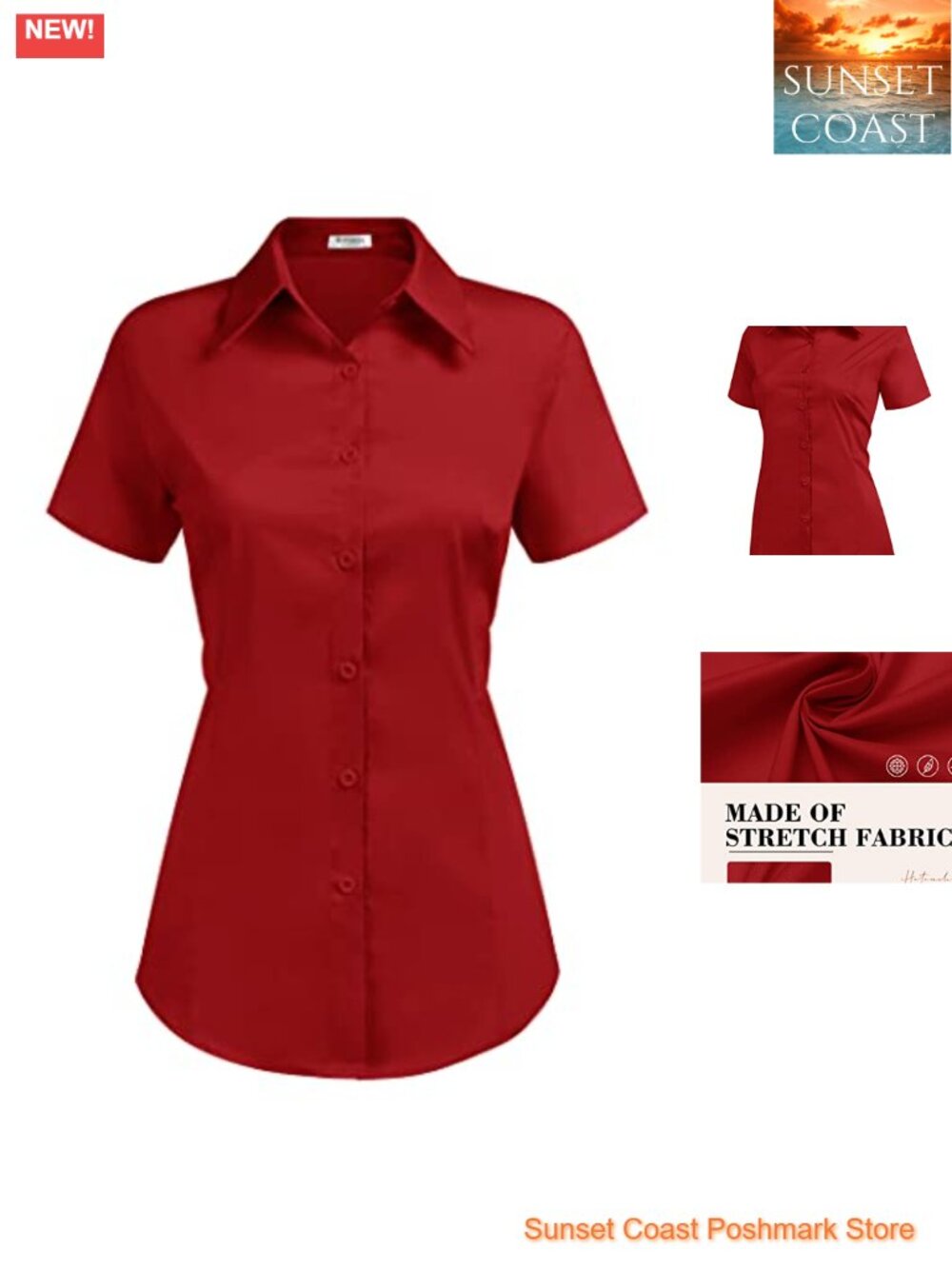 HOTOUCH Women's Short Sleeve Stretch Button Down Shirt Work Blouse